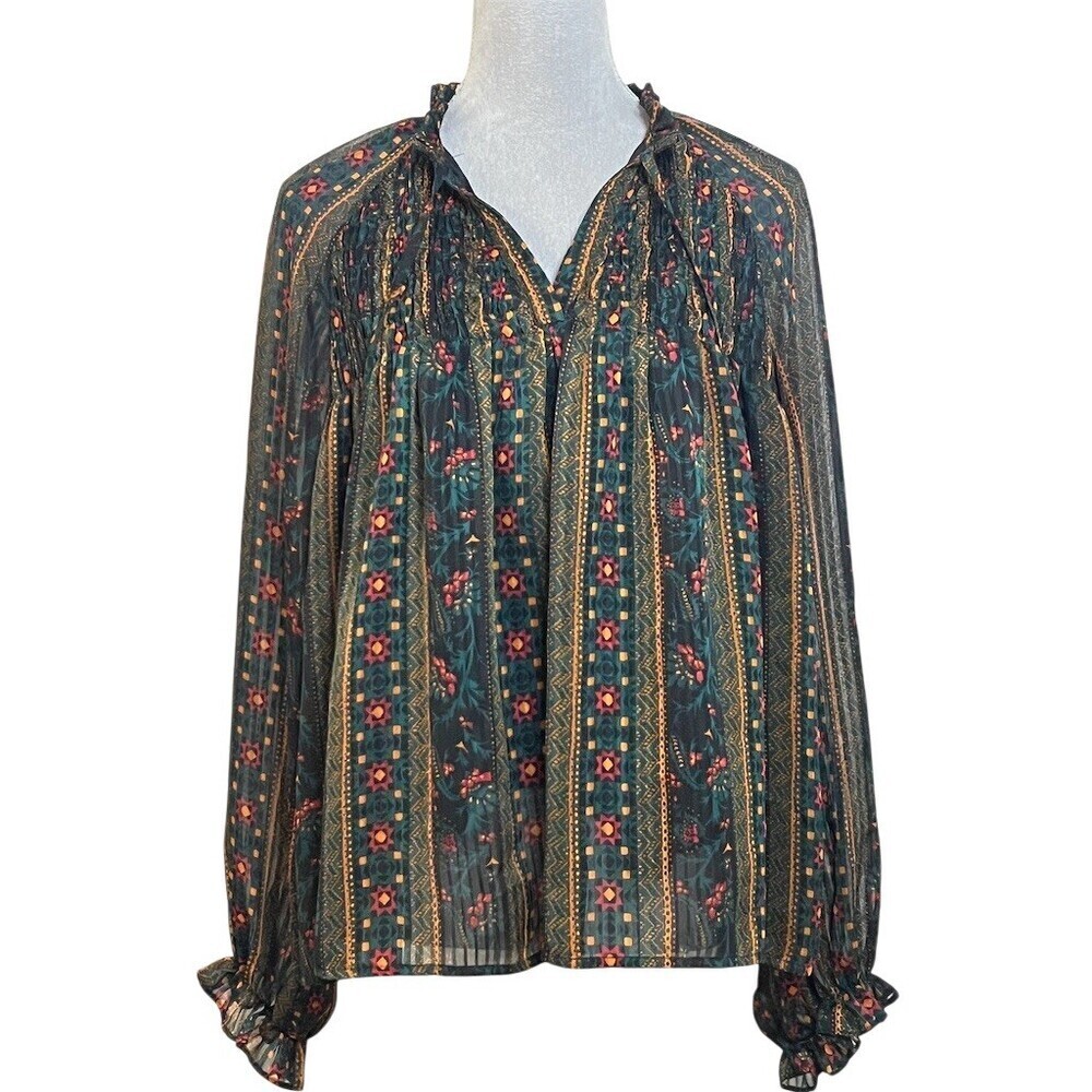 Hailey & Co Boho Floral Blouse Women’s M  Peasant Hippie Festive Cottagecore